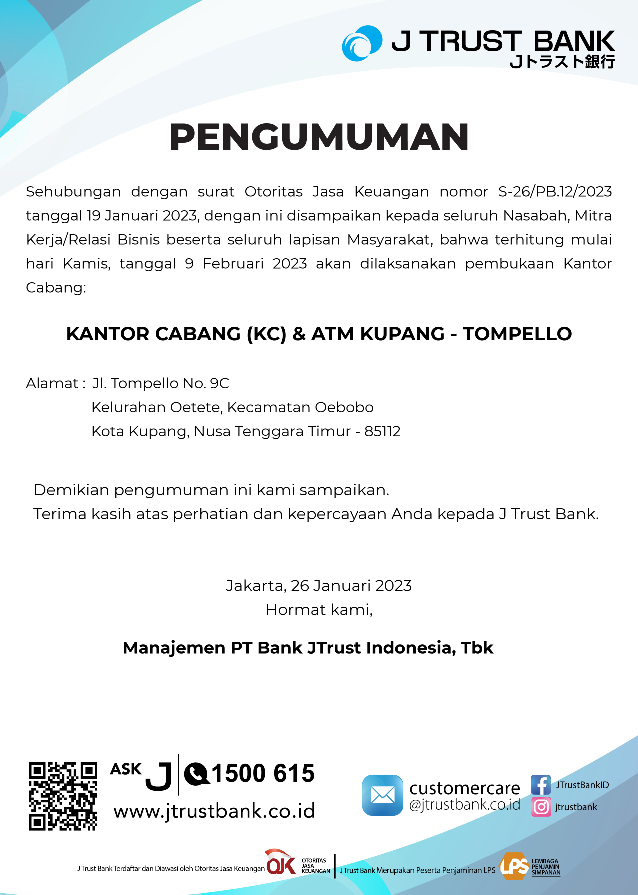 Announcement : Kupang - Tompello Branch Grand Opening