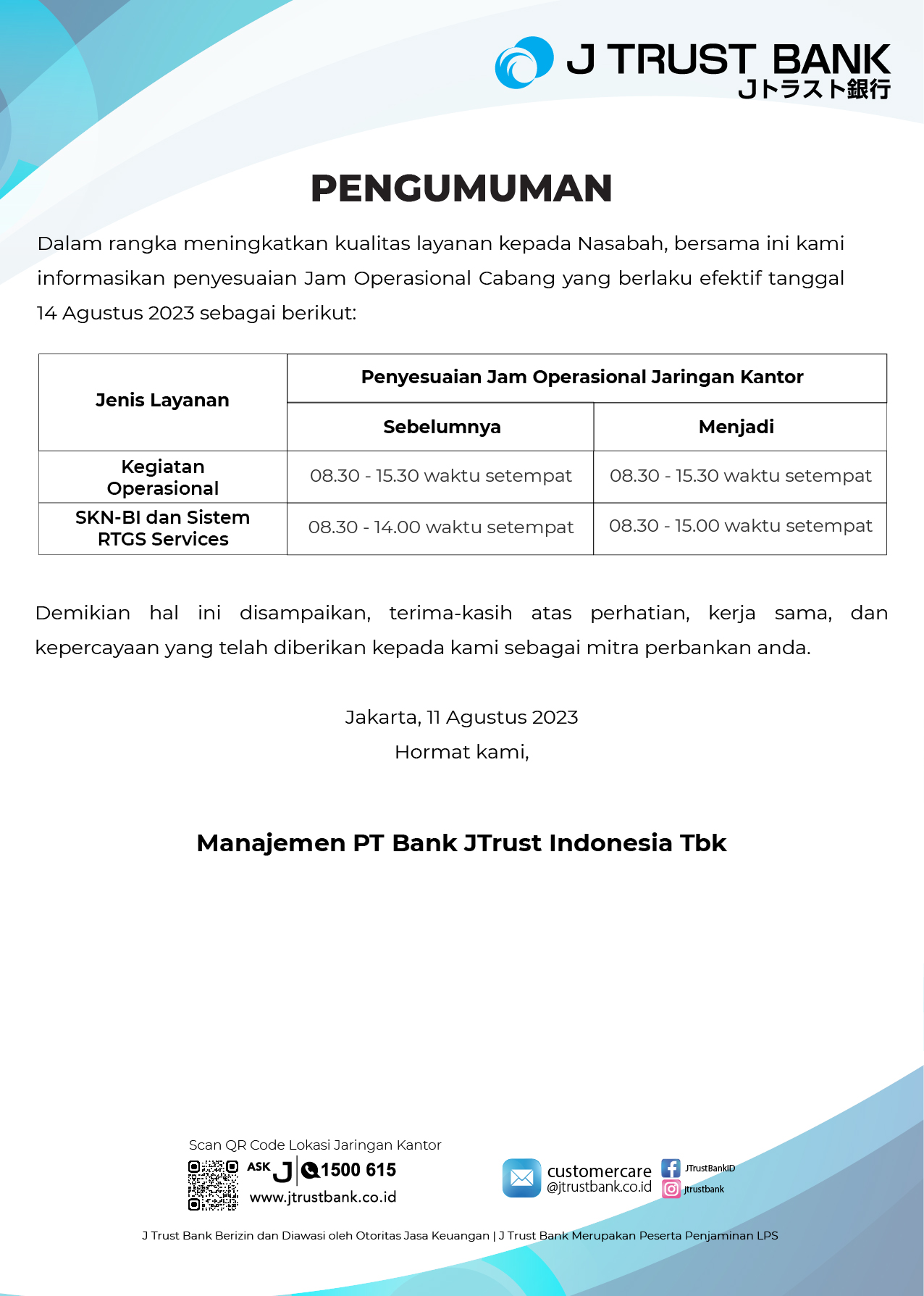 perubahan jam layanan