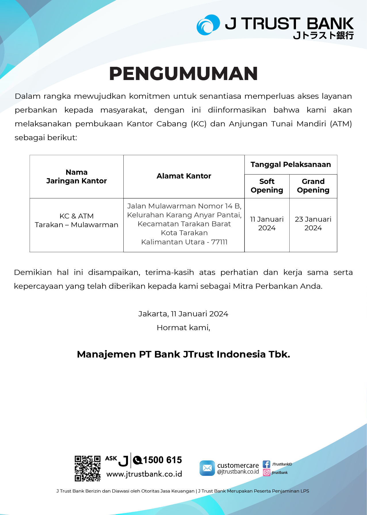 Announcement : Tarakan - Mulawarman Branch Soft Opening
