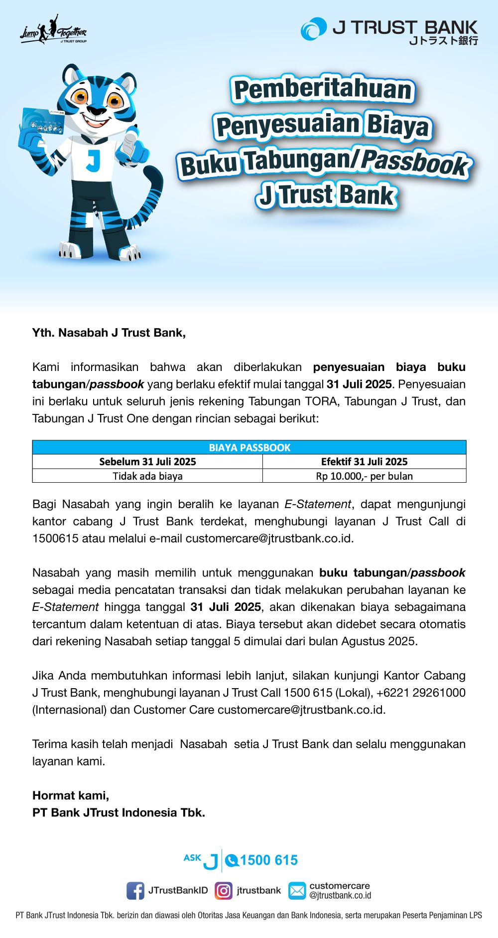 Pemberitahuan Penyesuaian Biaya Buku Tabungan