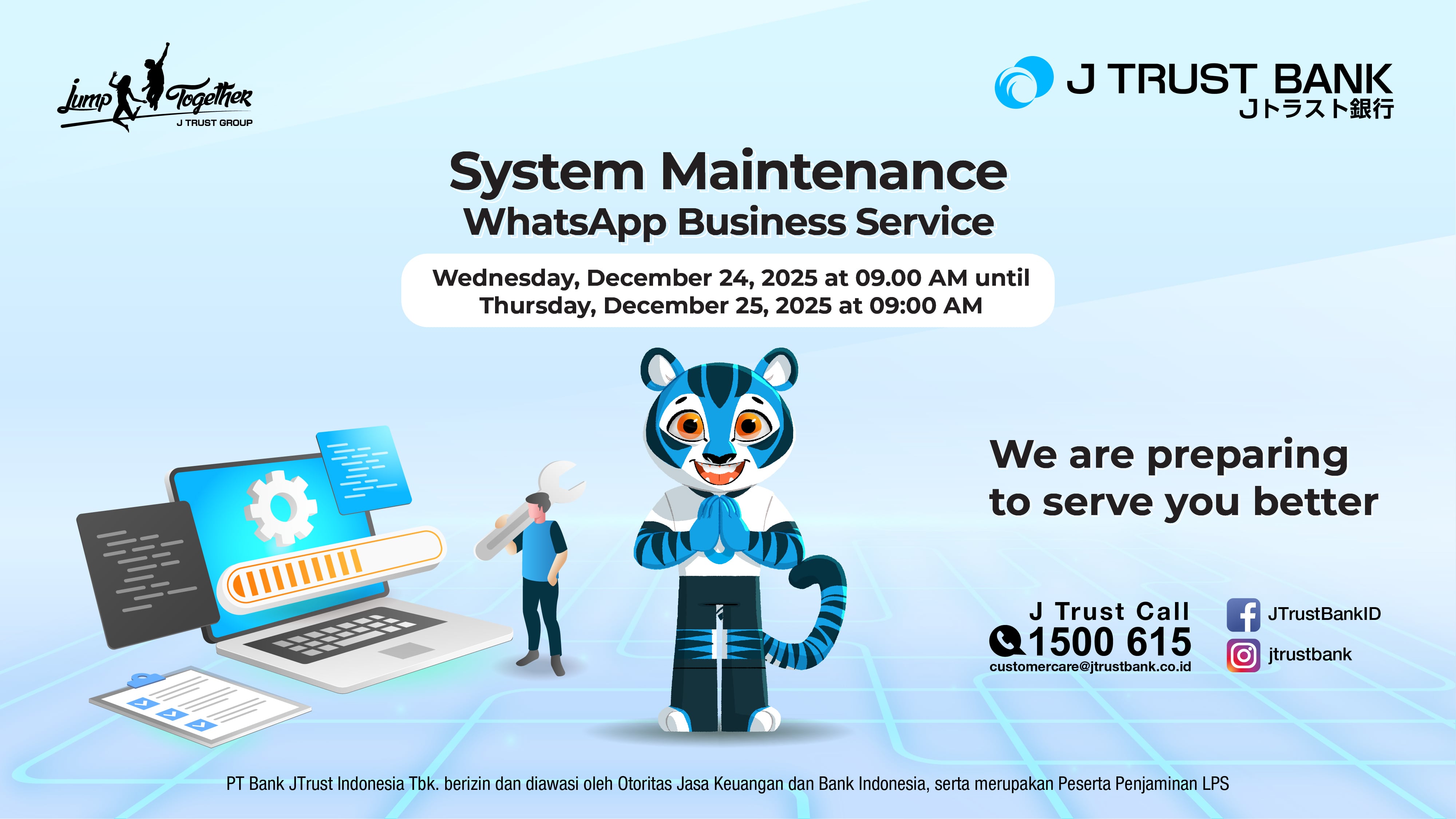 Informasi Pemeliharaan Layanan WhatsApp Business J Trust Bank 